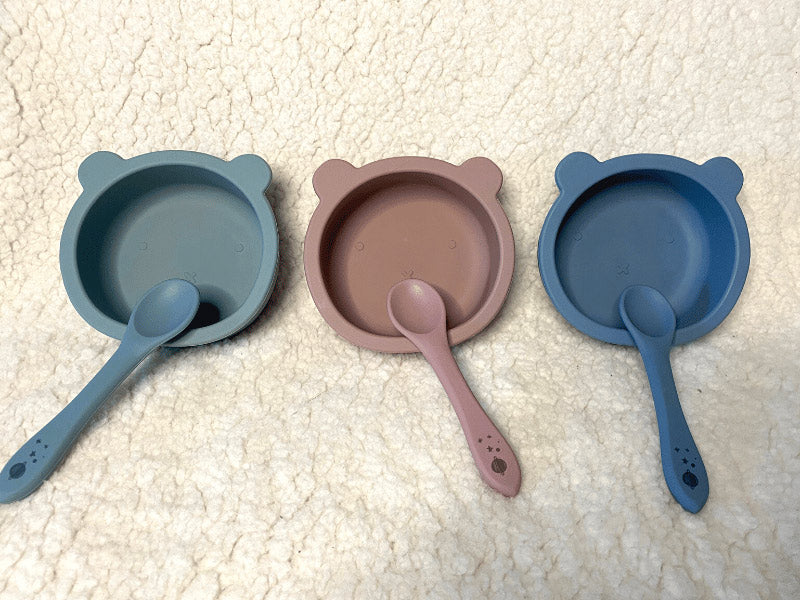 Bol d'apprentissage ours avec cuillère en silicone - Jade