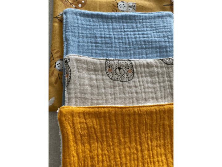 Lingettes en gaze de coton et éponge bambou avec pochon - Par lot de 3