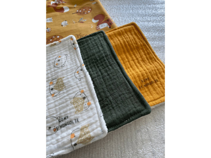 Lingettes en gaze de coton et éponge bambou avec pochon - Par lot de 3
