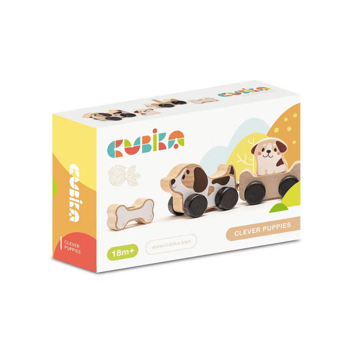 Chien en bois sur roulettes – jouet d’éveil naturel