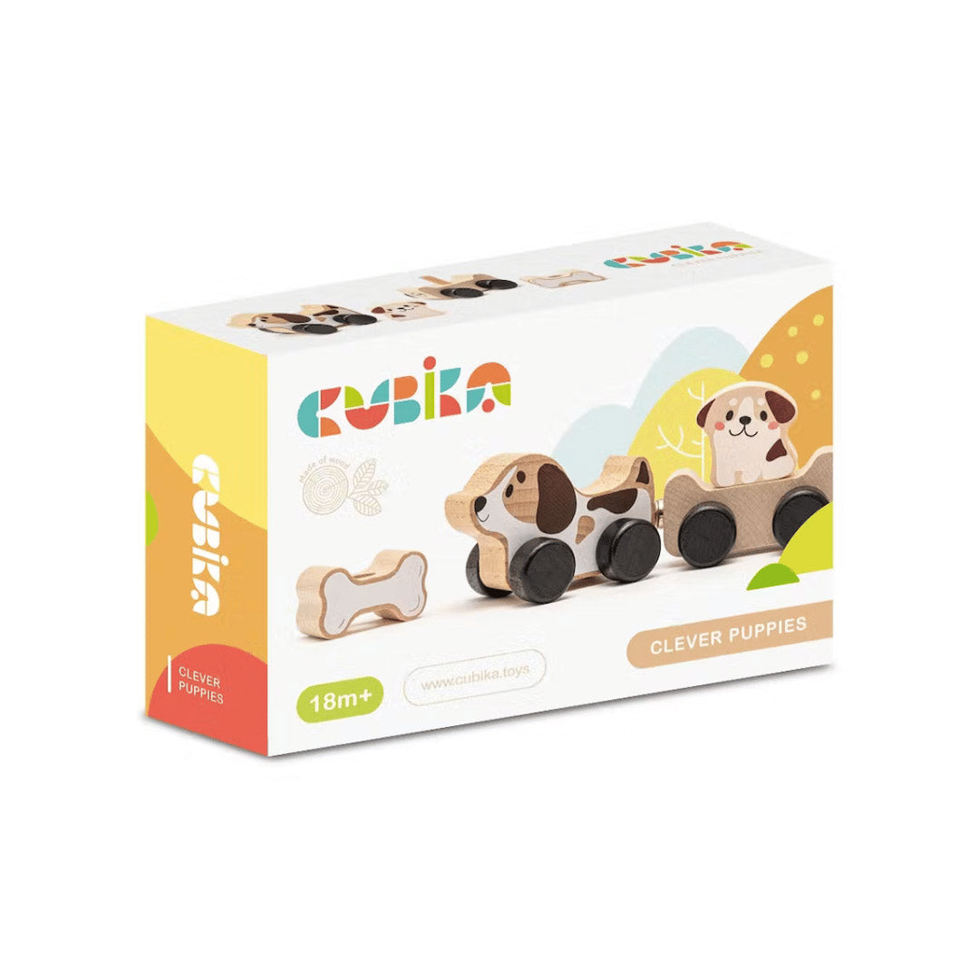 Chien en bois sur roulettes – jouet d’éveil naturel