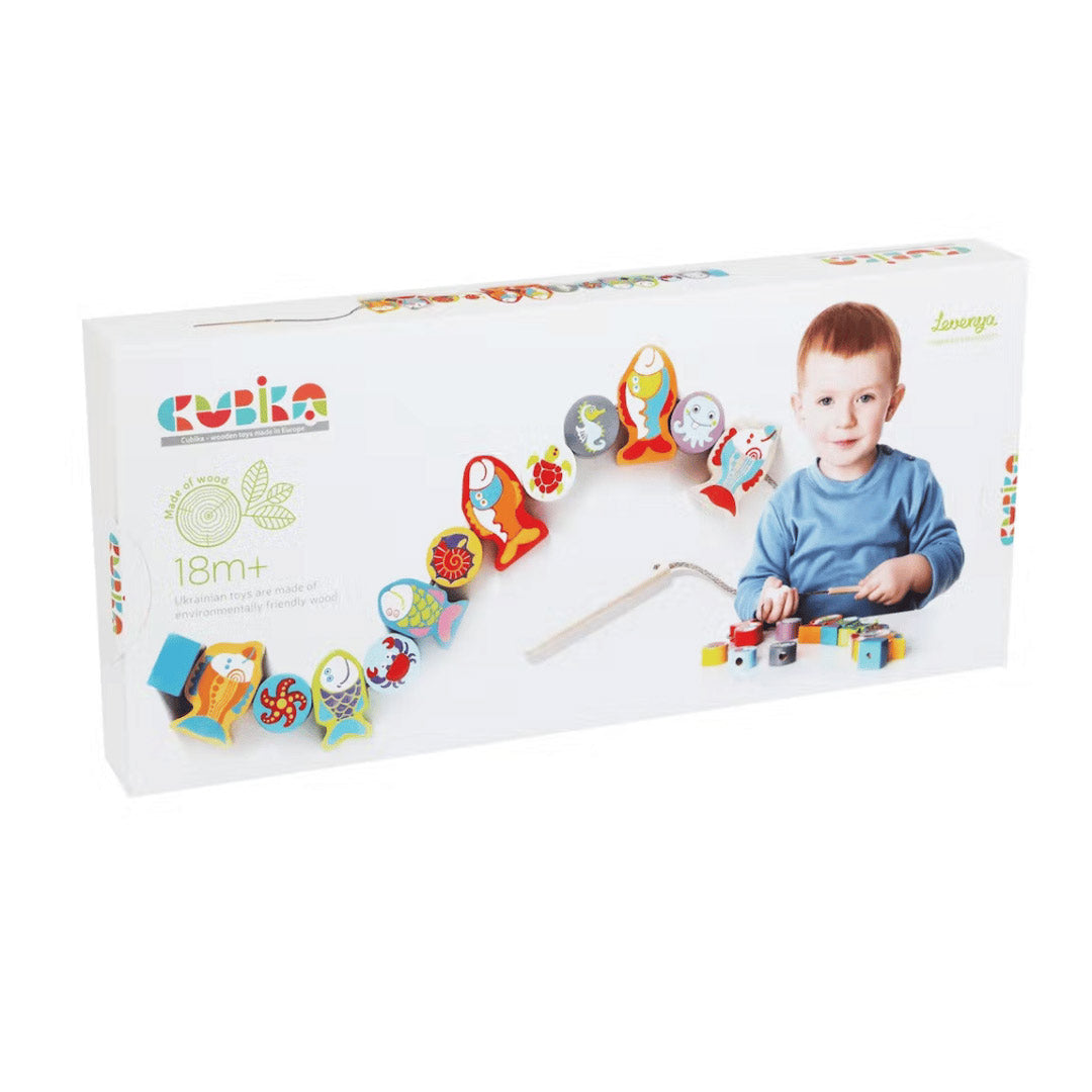 Jeu de poissons en bois à enfiler – jeu d’éveil éducatif