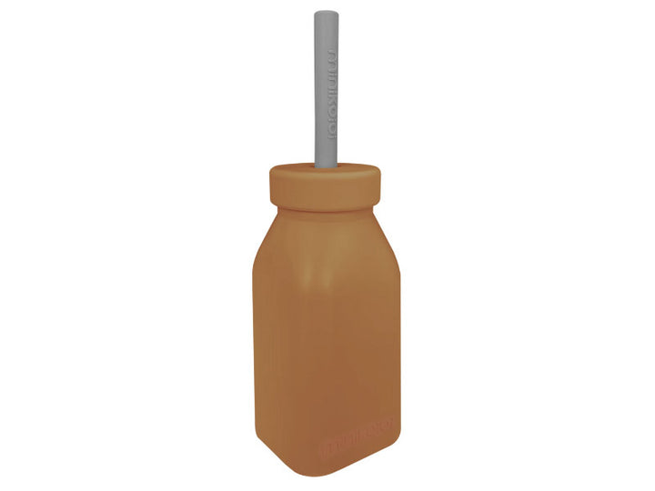 Bouteille d’apprentissage en silicone avec paille  - Caramel