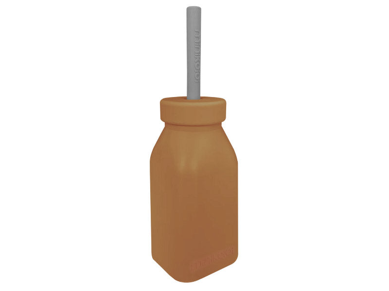 Bouteille d’apprentissage en silicone avec paille  - Caramel