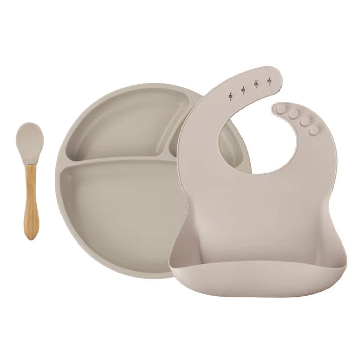 Set repas (assiette+bavoir+cuillère) - Nude