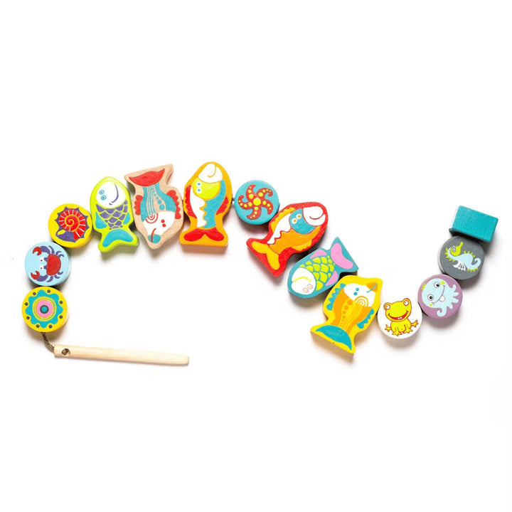 Jeu de poissons en bois à enfiler – jeu d’éveil éducatif