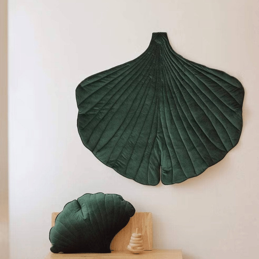 Tapis de jeu en velours feuille de ginkgo – vert, doux &amp; décoratif
