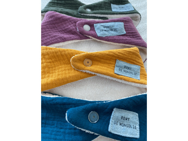 Bavoir bandana en gaze de coton et éponge bambou - couleur unie