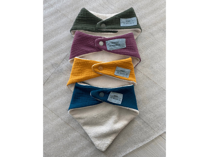 Bavoir bandana en gaze de coton et éponge bambou - couleur unie
