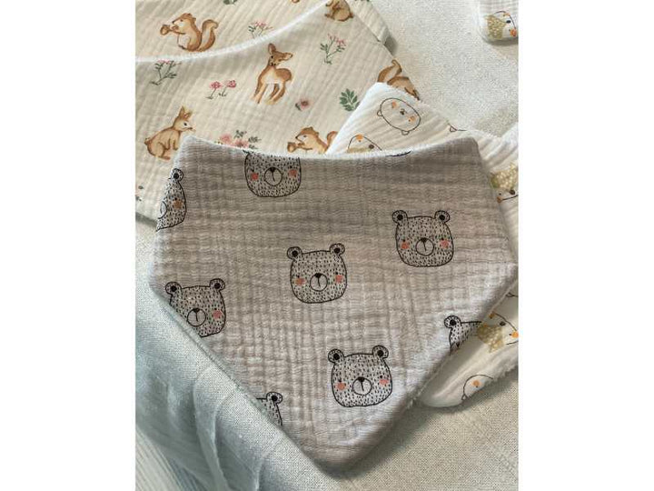 Bavoir bandana en gaze de coton &amp; éponge bambou – motifs - Made in Berry