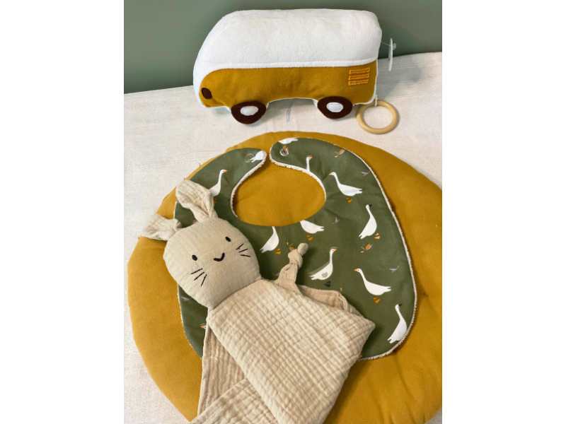 Bavoir en éponge de bambou et coton imprimé – Made in Berry
