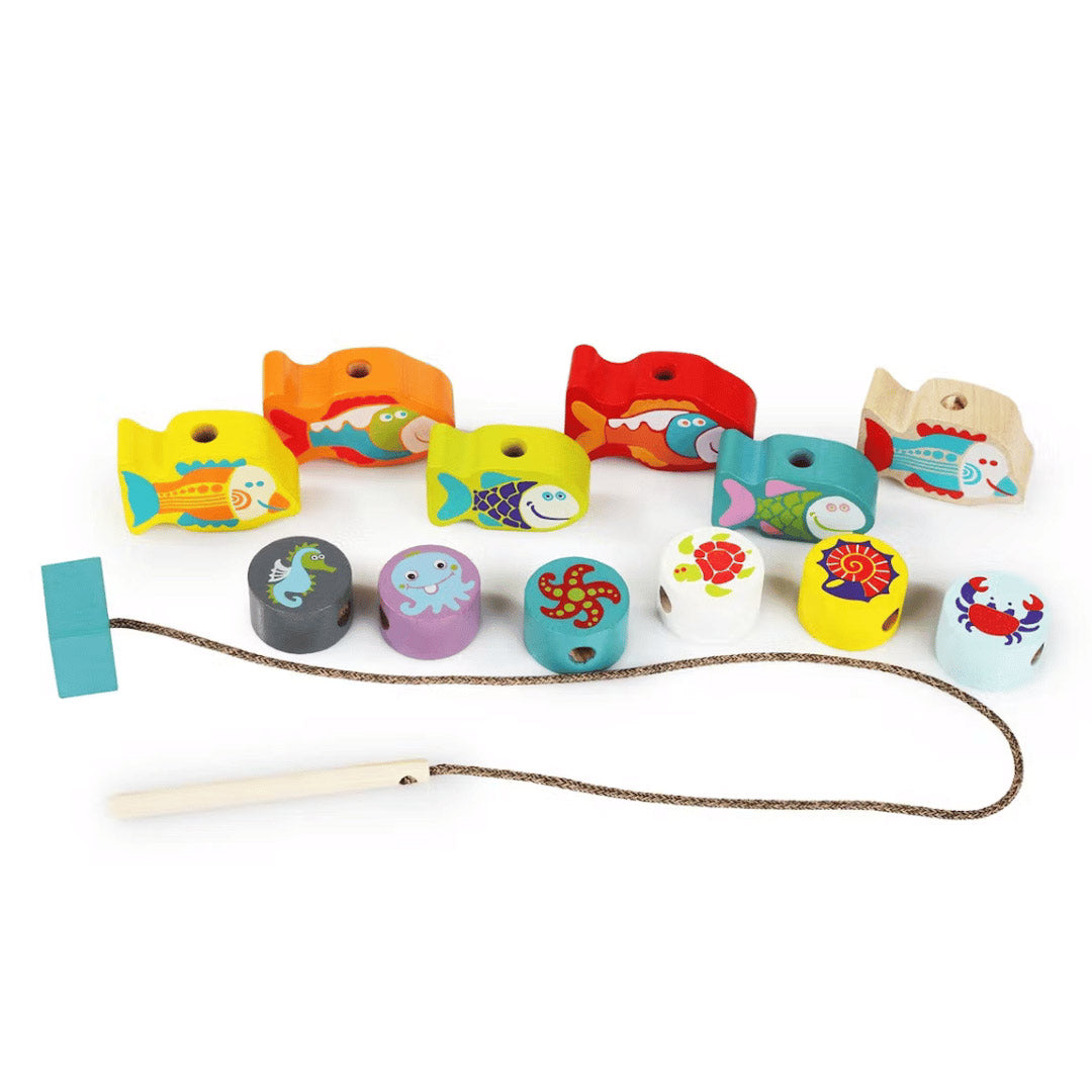 Jeu de poissons en bois à enfiler – jeu d’éveil éducatif
