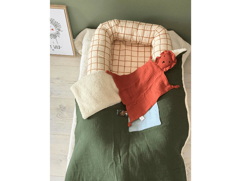Couverture en gaze de coton &amp; fourrure mouton – kaki, douce &amp; cosy