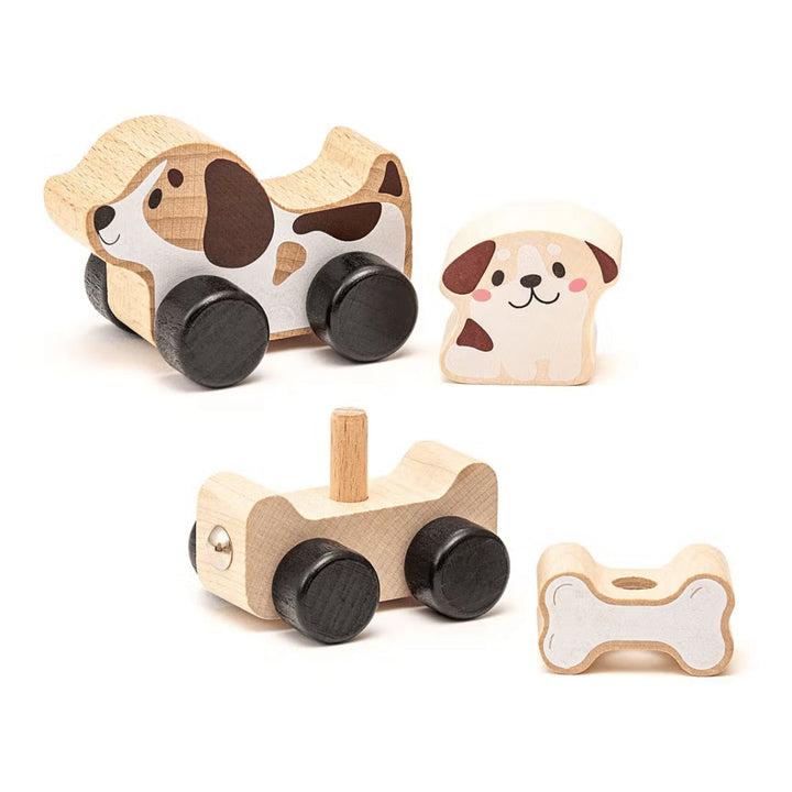 Chien en bois sur roulettes – jouet d’éveil naturel