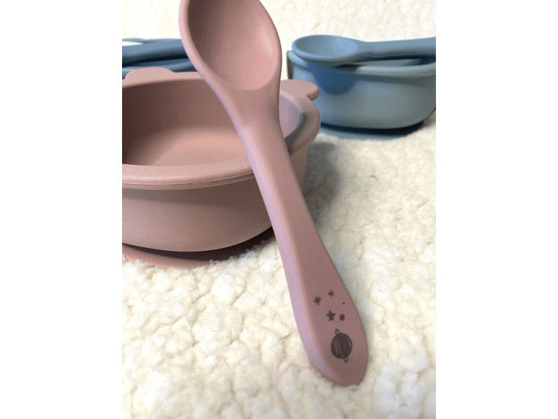Bol d'apprentissage ours avec cuillère en silicone - Jade