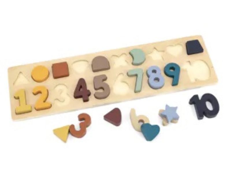 Puzzle d’éveil chiffres &amp; formes en bois – 20 pièces