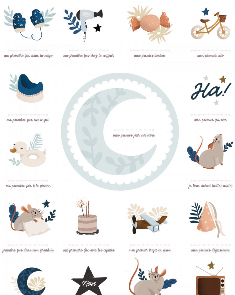 Affiche Cobalt “Mes premières fois à tamponner” – souvenirs à compléter pour bébé