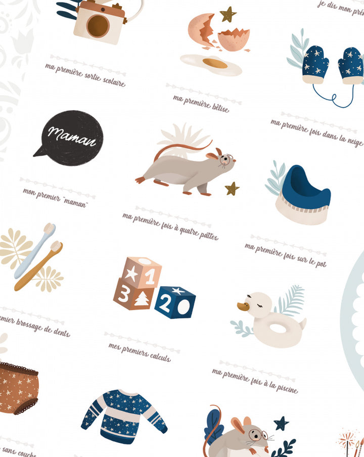 Affiche Cobalt “Mes premières fois à tamponner” – souvenirs à compléter pour bébé