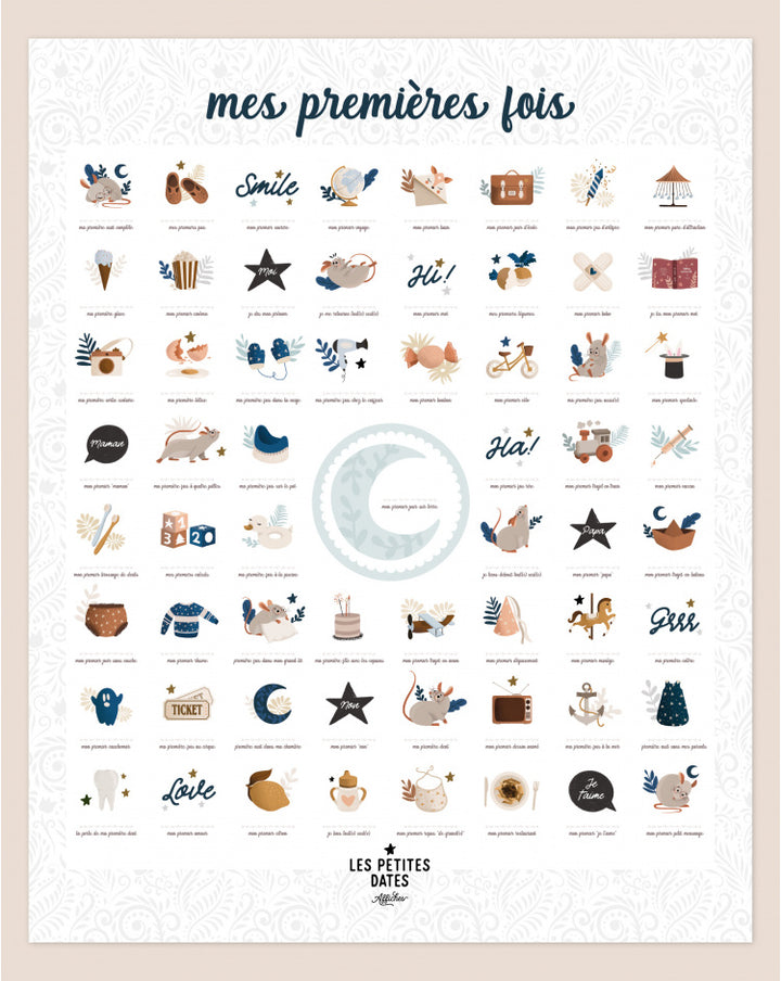 Affiche Cobalt “Mes premières fois à tamponner” – souvenirs à compléter pour bébé
