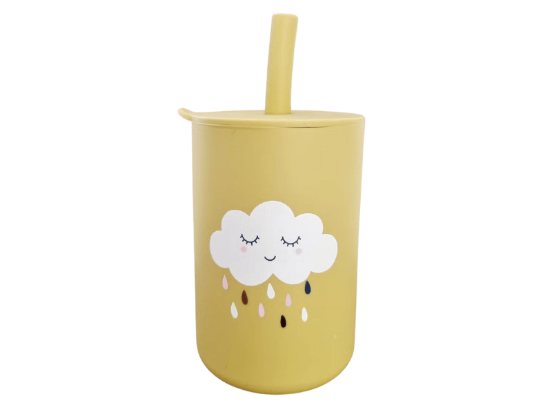 Gobelet en silicone avec paille - Jaune